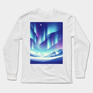 Northern Lights Design With Stars Long Sleeve T-Shirt